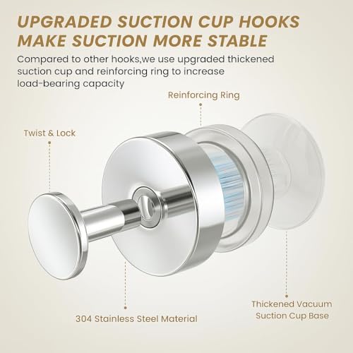 Image of BKV Suction Cup Hooks for Glass Window,Removable Shower Hooks for Inside Shower,Metal Towel Hooks for Bathrooms,2 Pack(Mirror)