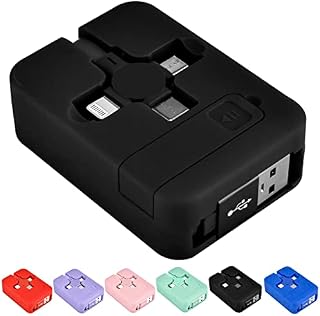 NGUMMS Multi Charging Cable Retractable 3 In 1 Charging Cable Roll Micro USB Cable Fast Charger Cable for Laptop Tablet Mobile Phone Carry on Phone Holder/Charger (Black)