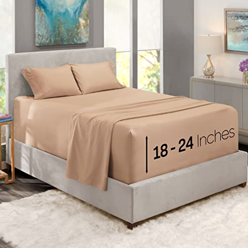 Image of Nestl Queen Bed Sheet Set - Taupe - 4-Piece Extra Deep Pocket | Instantly Soft, Night-One Ready (No Wash Required). Fits Extra Deep Pockets up to 24 Inches, 360-Degree Elastic Grip