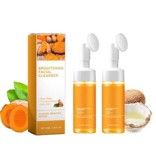 2 Pcs Turmeric Foaming Face Wash, Deep Cleansing Glow Wash Turmeric Facial Cleanser With Brush.