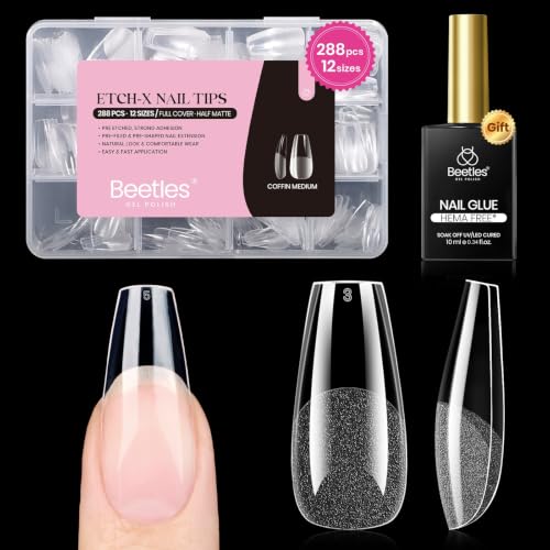 Image of Beetles Gel Nail Kit Coffin Medium, 288pcs 12 Sizes Nail Tips with Glue