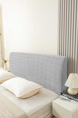 Image of HOMETHREADS Stretchable Lycra /Velvet headboard Cover-Soft, dust-Proof, Wrinkle-Resistant Bed Back Protector | Fits Leather, Wood & Fabric bedsides | for 5ft to 5.5ft beds (L.Grey, 150x65cm)