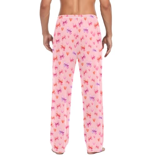 Mens Cotton Pajama Pants Sleep Lounge Pj Bottoms Sleepwear with Pockets Drawstring S Watercolor Bow Heart3