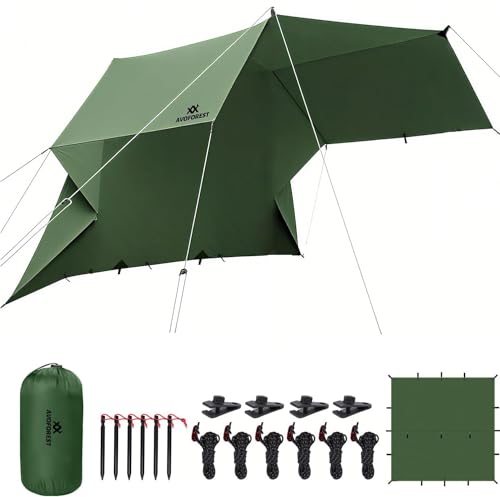 AVOFOREST Tarp 3x3 Wasserdicht Tarp Ultraleicht Zeltplane Camping Zeltplane mit 19 Öse+Aluminiumstifte+Nylonseile+Zelte Clips Anti-UV & Schnee & Regen für Outdoor Camping Picknick Wandern Hängematte