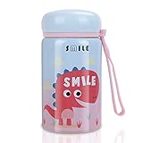 Freehawk Water Bottle Thermoses Vacuum Flask Thermos Coffee Mug Stainless Steel Water Bottle Insulated Travel Mug with Tea & Coffee Filter (Pink-blue Dinosaur 9.5oz)