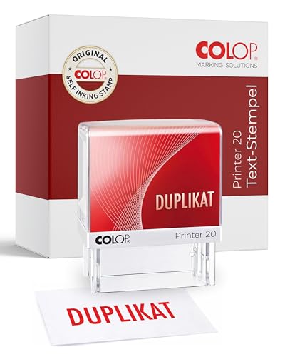 COLOP Printer 20 I DUPLIKAT Stempel I selbstfärbender Bürostempel I Abdruck 14 x 38 mm I langlebiger Textstempel mit integriertem Farbkissen rot I ideal für Bürobedarf
