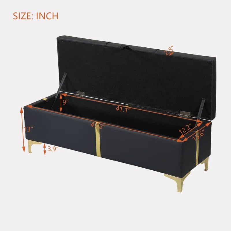 Image of LEGACY OF COMFORT Varvara Upholstered Ottoman Storage Bench for Living Room Velvet Chest for Sofa Couch Bedroom Entryway Ottoman (Black)