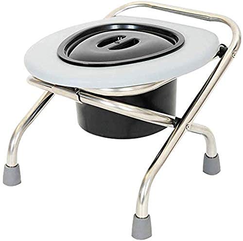 Tragbare Toilette Commode Chair Klappbarer tragbarer Toilettensitz aus Edelstahl Schwerer, mit Erwachsenen bezogener Töpfchenstuhl Leichter