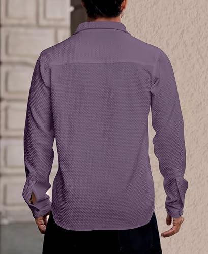 Image of Men's Linen Casual Shirt | Long Sleeve Button Down | Textured Design | Regular Fit Summer Wear | Lightweight & Stylish Shirt for Men