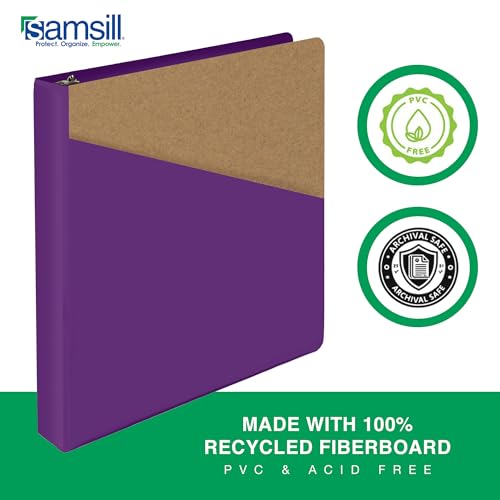 Image of Samsill Durable 1 Inch Binder, D Ring Binder, Customizable Clear View Cover, Plum Purple, Holds 225 Pages