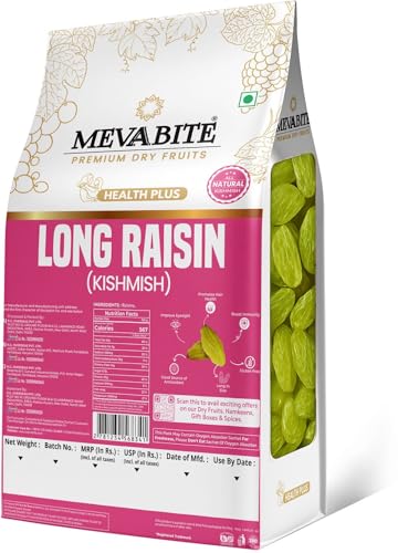 Image of MEVABITE Premium Indian Green Raisins Kishmish - Long Kismis 1kg (Naturally Sweet Kishmish | Soft & Juicy Dry Fruit | Ideal for Snacking, Cooking & Gifting | Fresh & Hygienic Packing