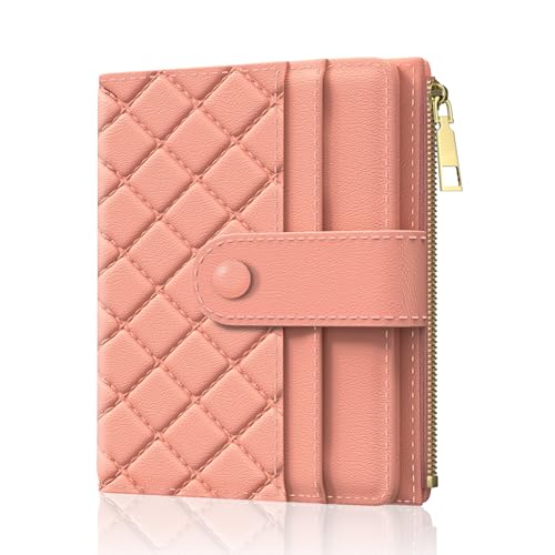 Image of Aiawoxc Womens Wallet, RFID Small Slim Wallets for Women, Compact Credit Card Holder, Cute Leather Bifold Ladies Purse with Zipper Coin Pocket and ID Window, Rose Red