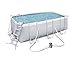 Produktbild Bestway Frame Pool Power Steel, Set, hellgrau, rechteckig mit Filterpumpe und Sicherheitsleiter, 412 x 201 x 122 cm, grau