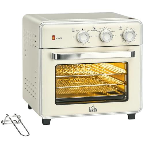 HOMCOM 20L Countertop Mini Oven 7-in-1 Toaster Oven with Timer 1400W Cream