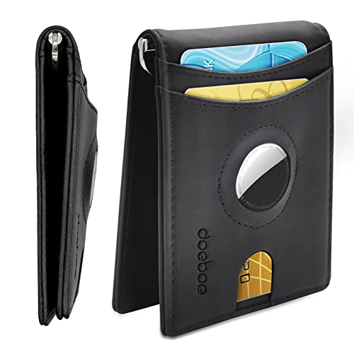 doeboe AirTag Portemonneehouder, Leren Creditcard Bifold Portemonnee met Geldclip, Minimalistische RFID-blokkering Slim Front Pocket Portemonnee, Airtags Accessoires voor mannen met Gift Box