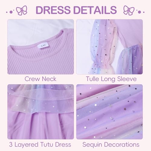 BEARAE Toddler Girl Tulle Dress, Long Sleeve Tutu Tulle Dresses for Toddler Girls, Girls Princess Dress for Girl 2-7Y2