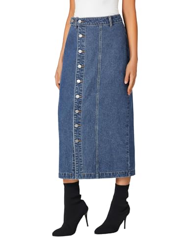 KIFOVEN Women's Casual Slit Jean Midi Skirt High Waist Button Up Denim Skirt3