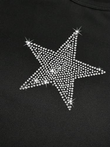 WDIRARA Girl's Rhinestone Star Pattern Tee Long Sleeve Round Neck Slim Fit T Shirt3