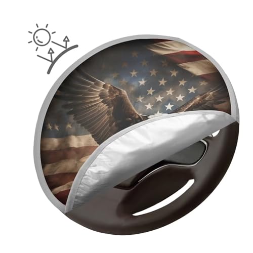 Image of Eagle Flag Steering Wheel Cover Protector for Blocking Sun & Heat Car Steering Wheel Cover Sun Shade Non Slip Car Interior Accessories for Car Truck SUV