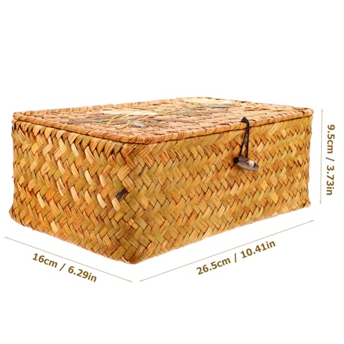 Cesta tejida con tapa para salón y cocina organizador decorativo 3