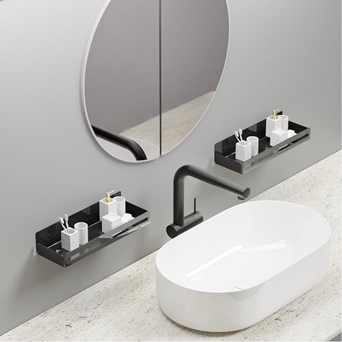 Image of iSTAR Pack of 2 Wall Mounted Bathroom Storage Organiser, Floating Shelf for Wall for Cabinet Multifunctional Large Capacity Bathroom Rack