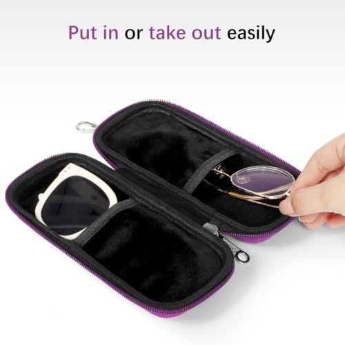 Image of Double Eyeglasses Case Hard Shell Dual Sunglasses Organizer with Zipper Closure Travel Eyewear Storage for Vehicle