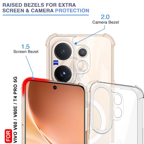 Image of AESTMO Clear Back Cover for Vivo V60 / V60E / T4 Pro 5G | 360 Protection | Transparent Back Cover for Vivo V60 / V60E / T4 Pro 5G (PC + TPU, Compatible with MagSafe Accessories, Transparent Bumper)