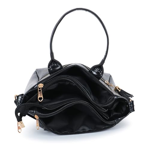 Image of AVERAA Women's Stylish Mini Handbag with Detachable Sling Strap | Croc Texture Shoulder & Crossbody Bag | Spacious Zip Closure Tote for Office, Daily & Travel Use