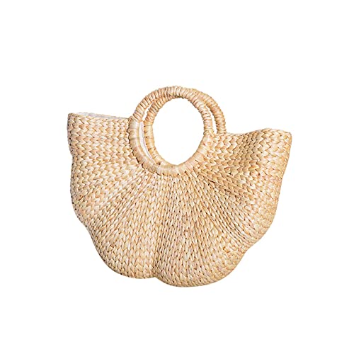 Image of Women Straw Bag Large Woven Bag Round Handle Ring Tote Purse Retro Handbags Summer Beach Handbag