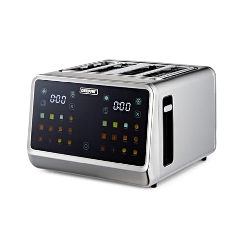 GEEPAS 5-in-1 DIGITAL 4 Slice Toaster | Stainless Steel Housing Wide Slots LED Display & Timer | 6 Browning Level Cancel Defrost & Reheat Function 6 Versatile Mode Removable Crumb Tray | 1770W Silver