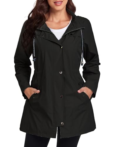Women's Raincoats Windbreaker Rain Jacket Waterproof Lightweight Outdoor Hooded Trench Coats S-XXL4