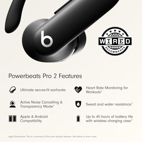 Beats Powerbeats Pro 2 Wireless Bluetooth Earbuds - Noise Cancelling, Heart Rate Monitor, IPX4, Up to 45H Battery & Charging Case, Works with Apple & Android - Jet Black