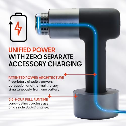 Image of Sharper Image Deep Tissue Percussion Massage Gun, Powerboost Pro+ Hot & Cold Rechargeable Handheld Massager, 6 Adjustable Speeds, 6 Attachment Heads & Carrying Case, Muscle Pain Relief, Black