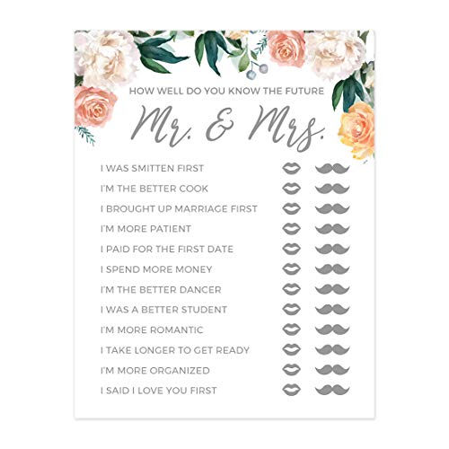 Andaz Press Peach Coral Floral Garden Party Wedding Collection, How Well Do You Know the Future Mr. & Mrs. He Said She Said Game Cards, 20-Pack