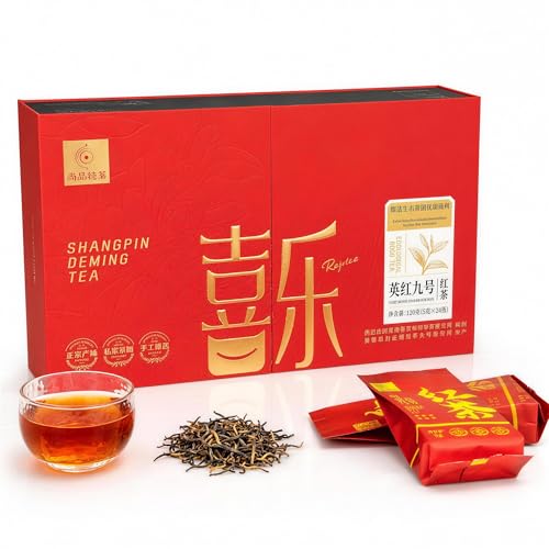 Mistravine Artisanal Yingde Black Tea Gift Box - Ying Hong No. 9 Whole Leaf Loose Leaf Tea, 24 Individually Wrapped Packets (120g / 4.2oz) - Pure Handcrafted Chinese Premium Tea for Tea Lovers & Holiday Gifting
