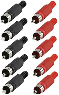 electrosmart Pack of 10 RCA/Phono Plug Connectors with Cable Protector - 5x Red and 5x Black Plugs