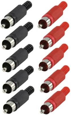 electrosmart Pack of 10 RCA/Phono Plug Connectors with Cable Protector - 5x Red and 5x Black Plugs