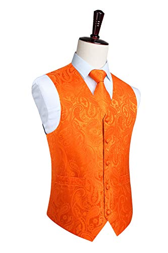 Image of HISDERN Vest and Tie Sets for Men Vests Paisley Floral Jacquard Necktie Pocket Square 3PCS Waistcoat for Suit or Tuxedo