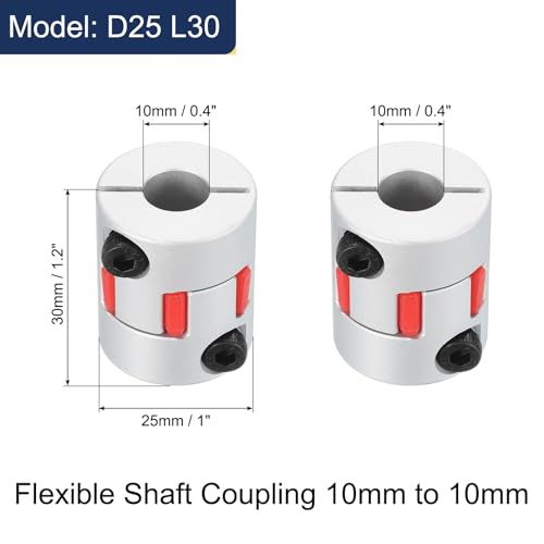 QUARKZMAN D25 L30 10mm bis 10mm Flexible Pflaumen Wellen Kupplung Aluminium Motor Anschluss Flexible Spider Kupplung für 3D Drucker CNC Maschine und Servo Schrittmotor (Silber Farbe/Rot)