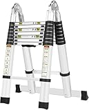 KRXSOBNV Escalera de expansión, Escalera de extensión Aluminio 12.5 pies - Estructura en A portátil Plegable con Capacidad 330 Libras(5.0m 16.5ft)