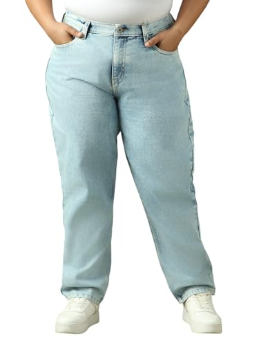Image of High Star Women Cotton Washed Mom Fit Casual High-Rise Jeans