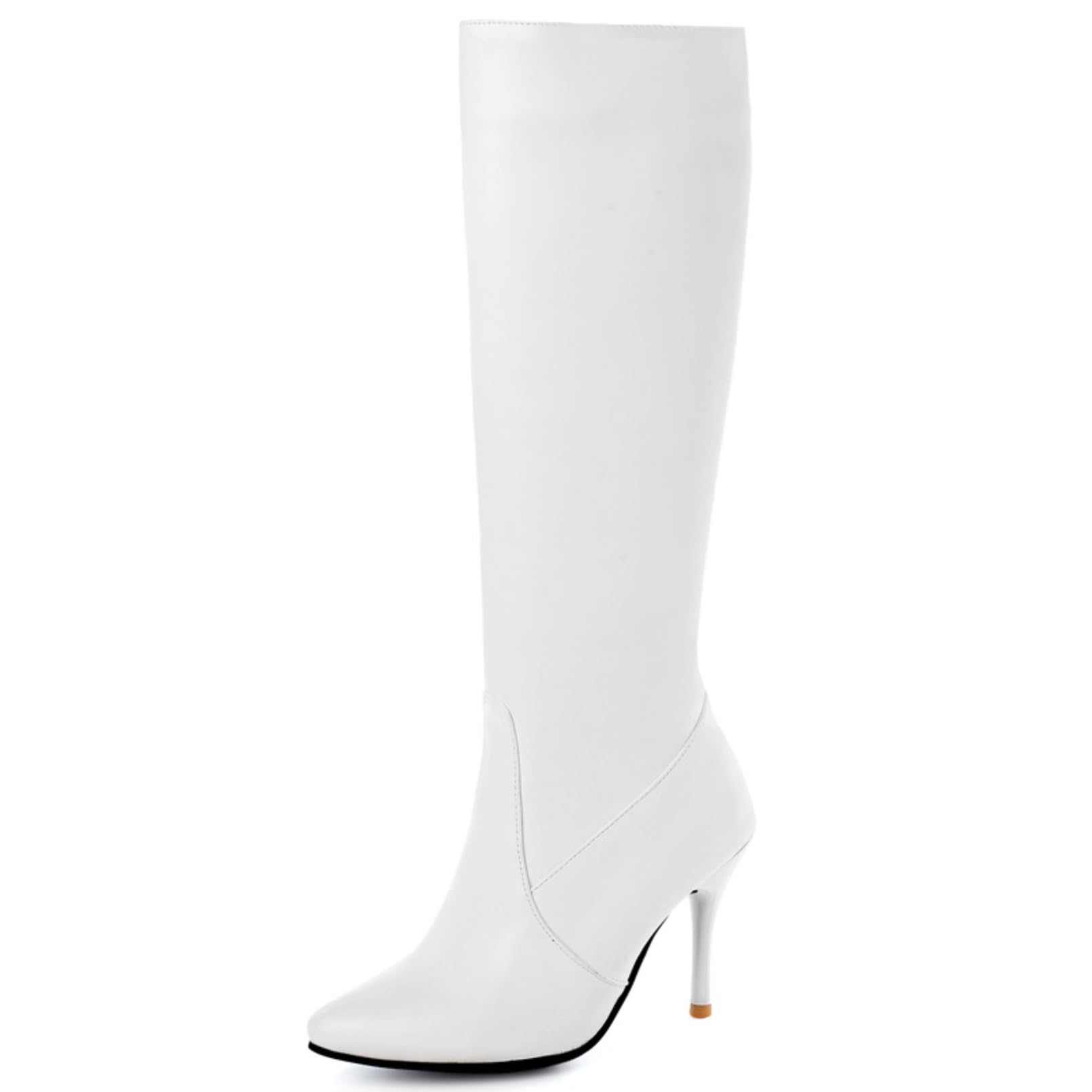 Womens Round Toe Mid Calf Boot Stiletto Heels Knee High Dress Boots Side Zipper Mid Heel Long Warm