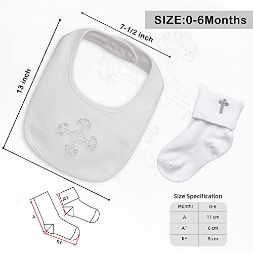Booulfi Baby Boy's Christening Baptism Outfits Embroidered Cross White Bib And Socks Set 2 Pcs #TOP3