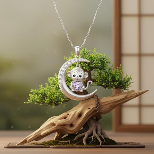 Image of PROESS Animal Birthstone Necklace 925 Sterling Silver Otter /Axolotl /Hippo /Elephant /Dachshund /Monkey /Red Panda Pendant Necklace Animal Birthstone Jewelry Gifts for Women