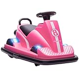 AIYAPLAY 6V Kinder Autoscooter Kinder Elektroauto mit 2 Motor, 360° drehbar Elektrisch Bumper Car mit Hupe LED Musik Sanftstart Lenkradsteuerung 3-8 km/h für 3-8 Jahre, Rosa