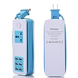 6 USB Charging Station Travel Power Strip Socket Charger With Switch 1.5M/5ft Cord With US Plug USB Output 2.1AMP+1AMP 21W Support 6 Devices Simultaneously (1pcs of Blue)