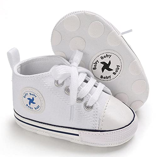 Image of Sekantrol Unisex Baby Girls Boys Shoes Infant Soft Sole Canvas Newborn First Walkers High Top Anti-Slip Sneakers