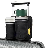 ROBOCUP Travel-Friendly Foldable Dual Drink Holder, Univesal Design for Luggage, Cases and Breifcases with a Telescopic Handle | Storage Pockets, D-Ring, Pen Slot, Reflective Stripe, Hook&Loop Patch