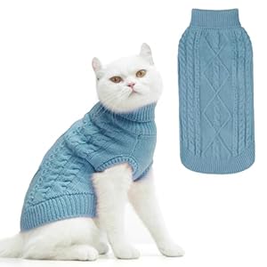 PUPTECK Winter Cat Sweater Coat – Soft Warm Cold Weather Clothes Knitwear for Kittens & Small Dogs Indoor Outdoor Wearing, Knitted Classic for Doggies Kitties Girls Boys, Sky Blue, M