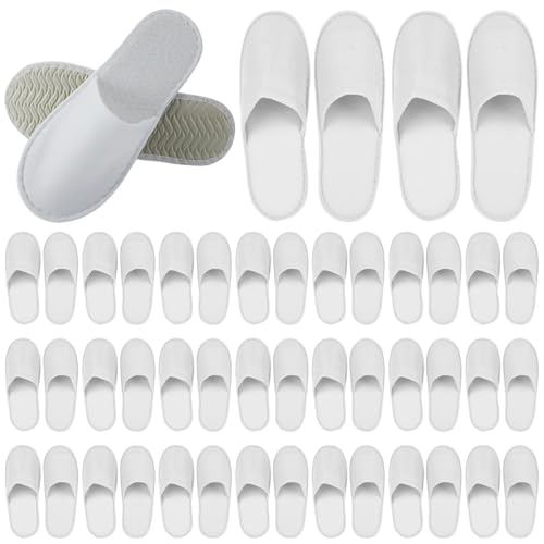 Behogan 24 paia di pantofole in spugna, per hotel, colore bianco, per ospiti, 4 mm, chiuse, in spugna, unisex, per hotel, salon spa, casa, pantofole usa e getta, bianco, 41 EU